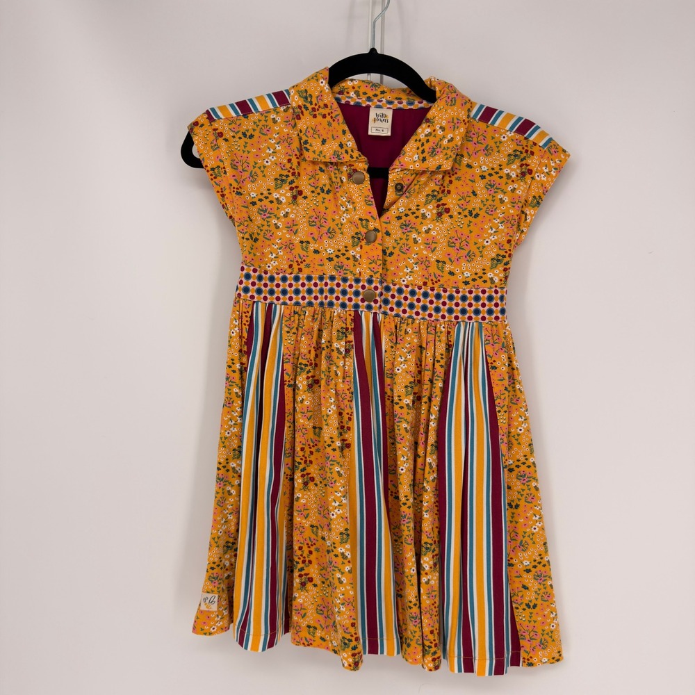 Wildflower Dress Girls Size 8 Yellow Floral Striped Mixed Print Boho Cottagecore